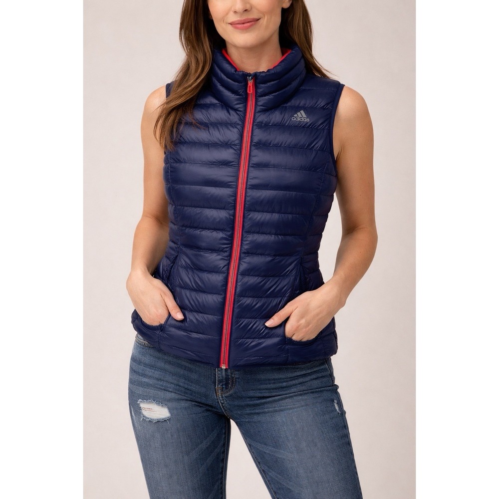 Adidas Navy Blue Puffer Vest Down Filled Women Size M